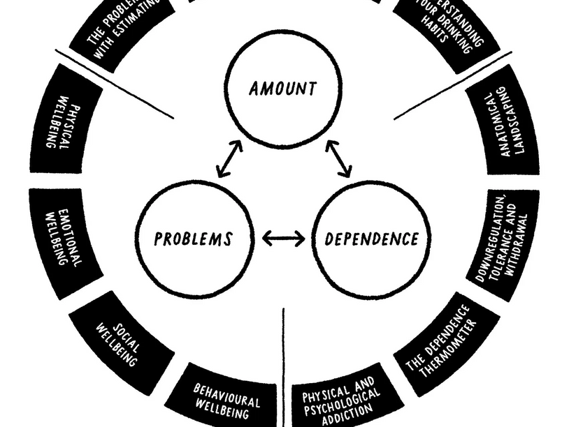 Diagram showing relationships between amount, problems, and dependence in drinking habits.