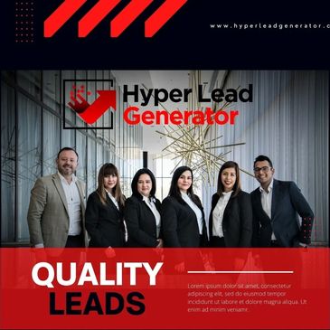 Group of six professionals posing confidently with a quality leads banner.