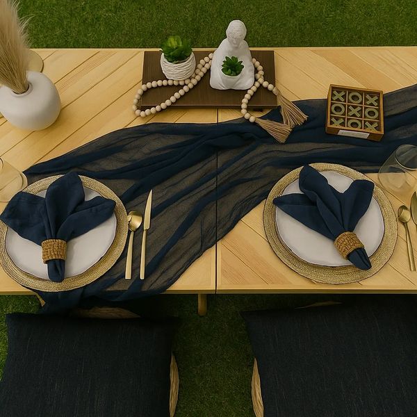 Boho-chic picnic table arrangement with soft tones and natural textures for a Phoenix celebration.