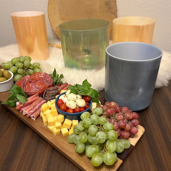 Chef-curated charcuterie board with alchemy crystal bowls for a mindful picnic experience in Arizona