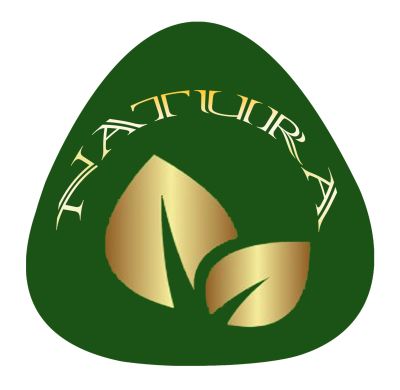 Green triangular logo with gold leaves and the word NATURA.