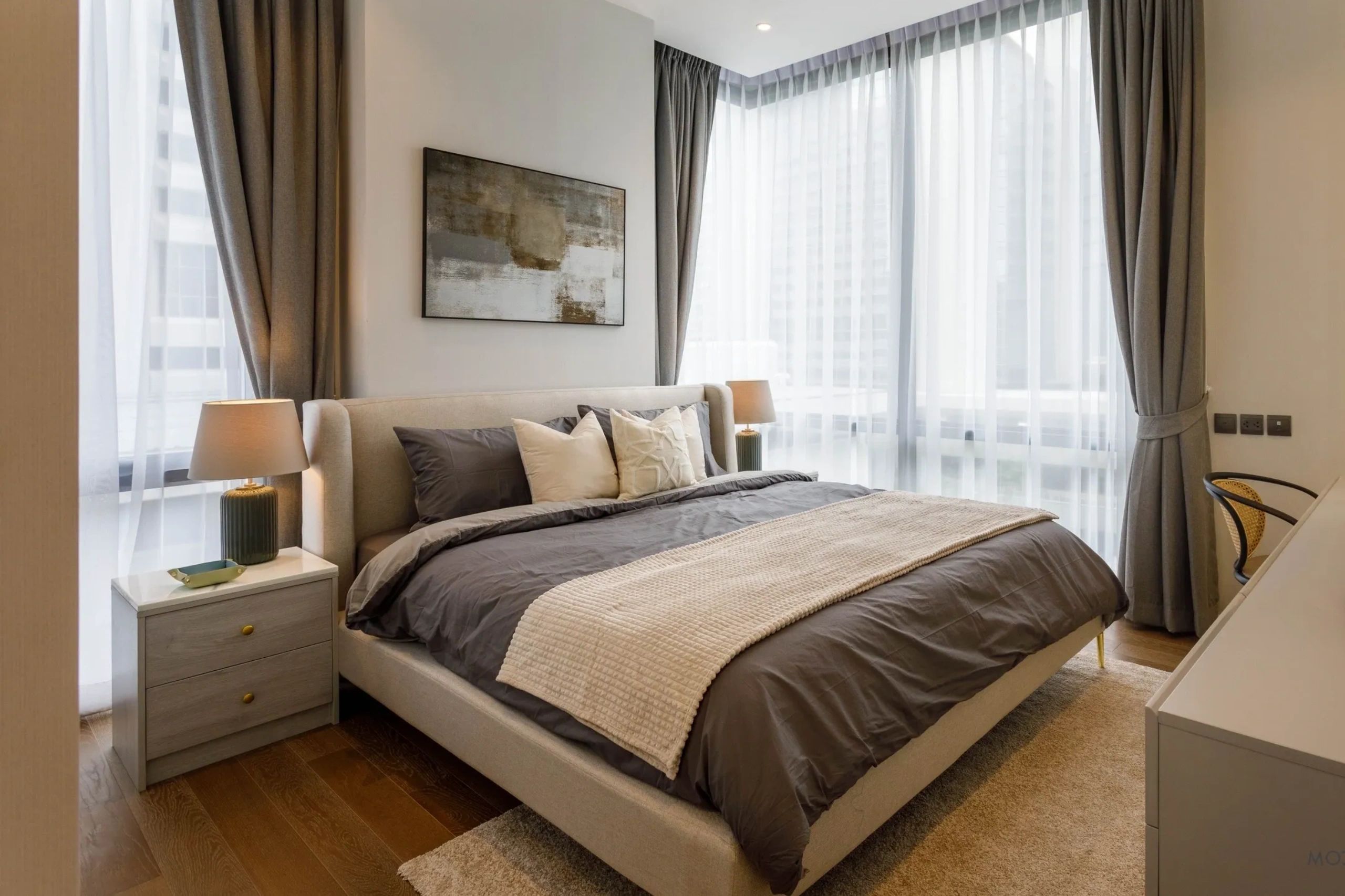 Muniq Langsuan Furniture Package Interior Design Bangkok Bedroom Bed Marble Picot Bedside Table Lamp