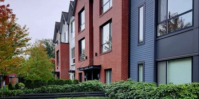 Townhouses in a row with trees