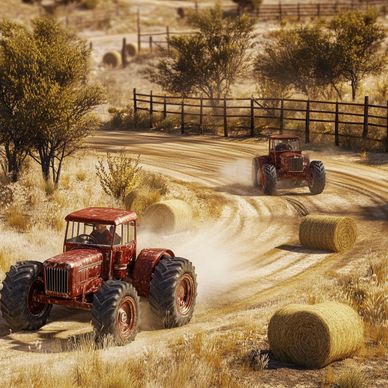 tractors driving a course
