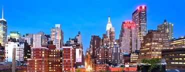 A midtown West Side Hell's Kitchen roof with a classic skyline view looking east. A magic hour fav!