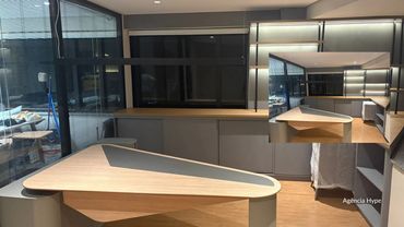 Ambiente corporativo para agência de comunicação com foco em criatividade, experiência do time