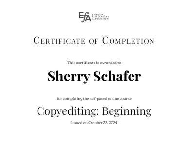 Sherry Schafer Copyediting Beginning Certificate