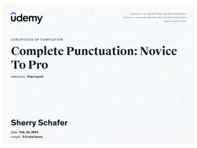 Sherry Schafer Complete Punctuation Certificate