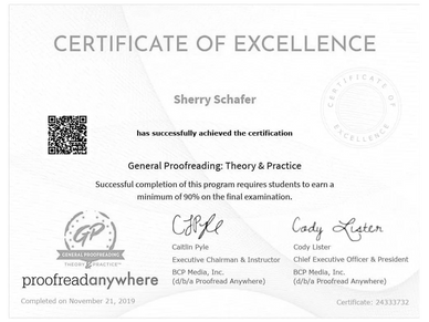 Sherry Schafer General Proofreading Certificate