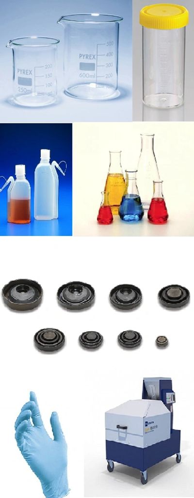 beakers, flasks, wash bottles and sample containers.