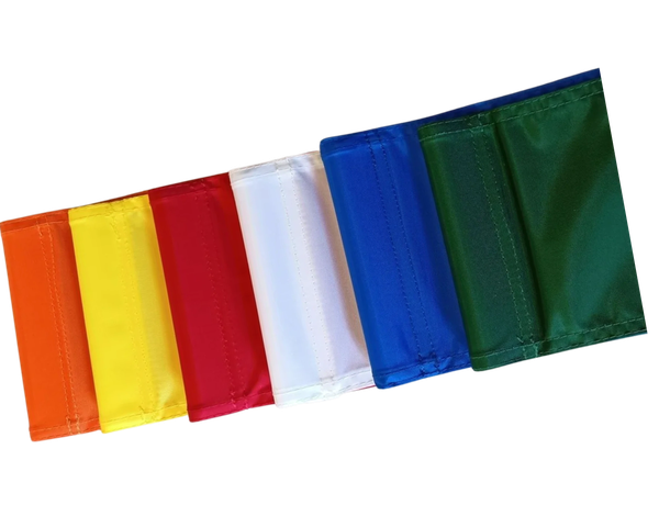 A selection of 6 colors of 8x6" flags with tubes for Park Golf.