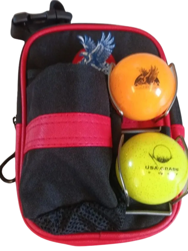 Park golf accessory pouch and golf balls and a glove holder.