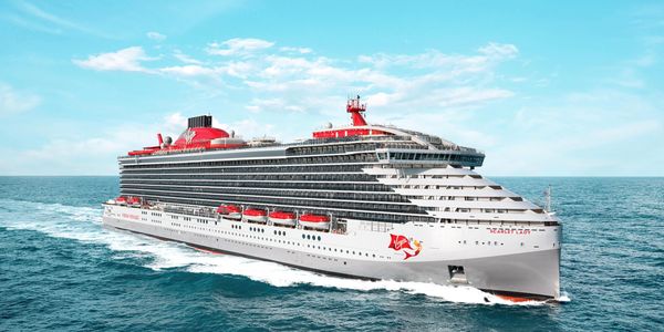 Virgin Voyages' Scarlet Lady ship sailing at sea