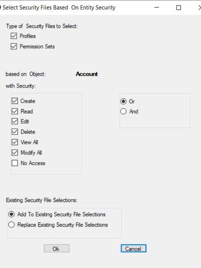 Security Zen Select Security Files by Object GUI