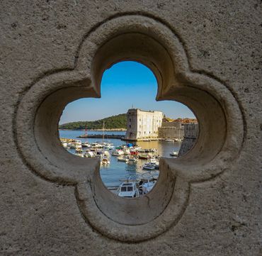 Part of the walls of Dubrovnik, scene through a keyhole.