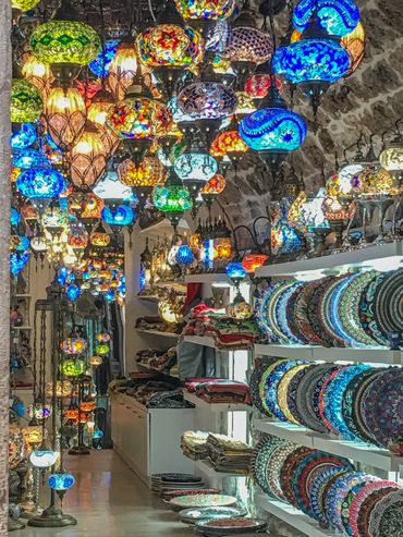 In Montenegro, a shop with colorful lanterns.