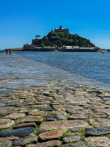 The isolated St. Michael's Mount is accessible by foot when the tide is out.