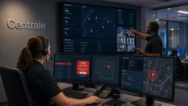 Agent de surveillance 24/7 supervisant des alertes depuis un centre de contrôle.