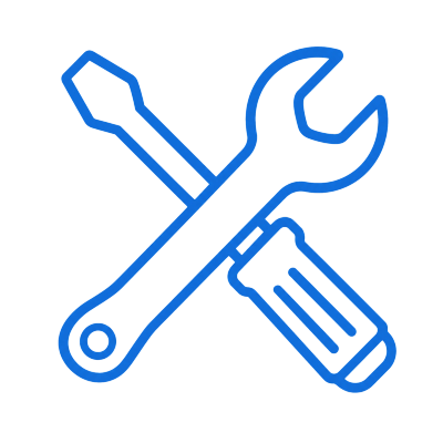 Blue wrench and screwdriver icon crossed.