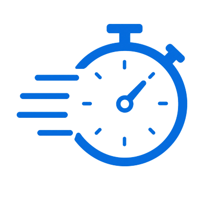 Blue stopwatch with speed lines indicating fast time.