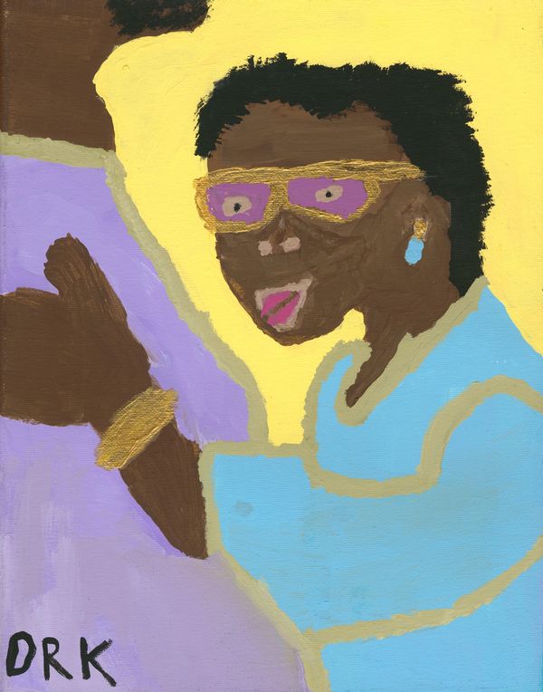 Pastel colors acrylic on canvas black African American woman dancing at wedding mother with son hug