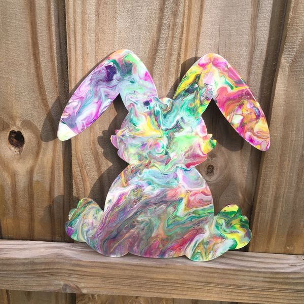 Hoppin' Mad "Bunny" - 12" wood rabbit cutout - acrylic paint - resin coating