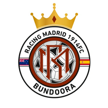 Logo of Racing Madrid 1914 FC Bundoora with a crown and soccer ball.