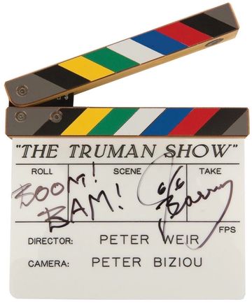 Clapperboard for The Truman Show with signatures.