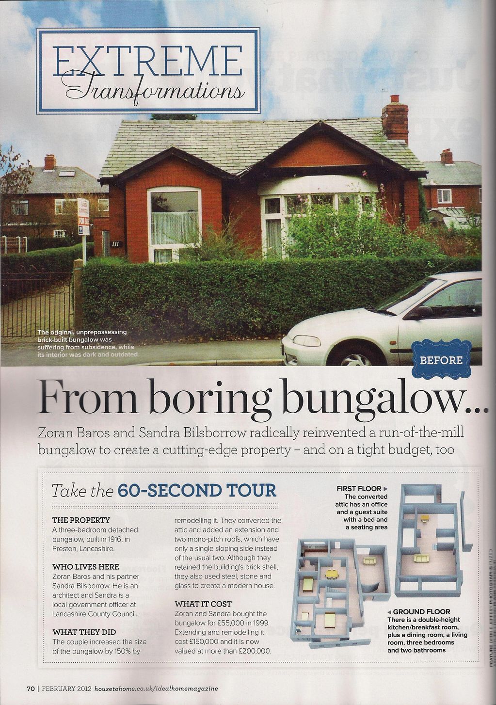 ideal home magazine article on FuZED Architects transformation of a boring brick bungalow.