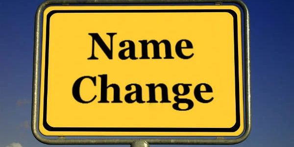 Yellow signboard with the words 'Name Change'.