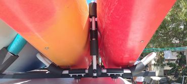 Tower kayak racks loaded with kayaks