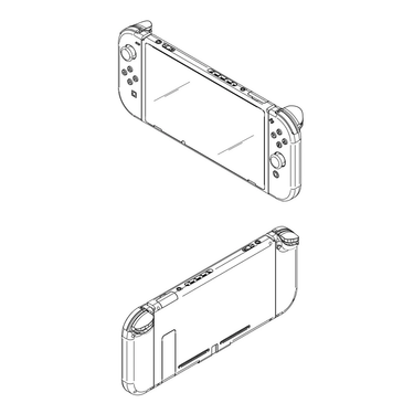 Technical line drawing of a handheld gaming console.