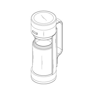 Line drawing of a thermos or insulated bottle with a handle.