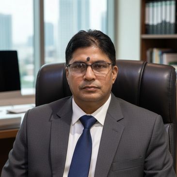 Professional man in a suit seated in an office chair.
