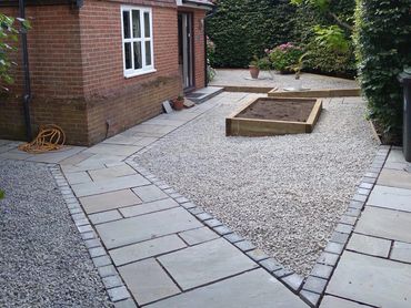 Indian sand stone paving slabs with block edging