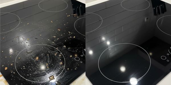 Before and after cleaning an electric stove