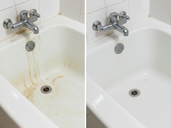 Before and after deep cleaning a bathroom