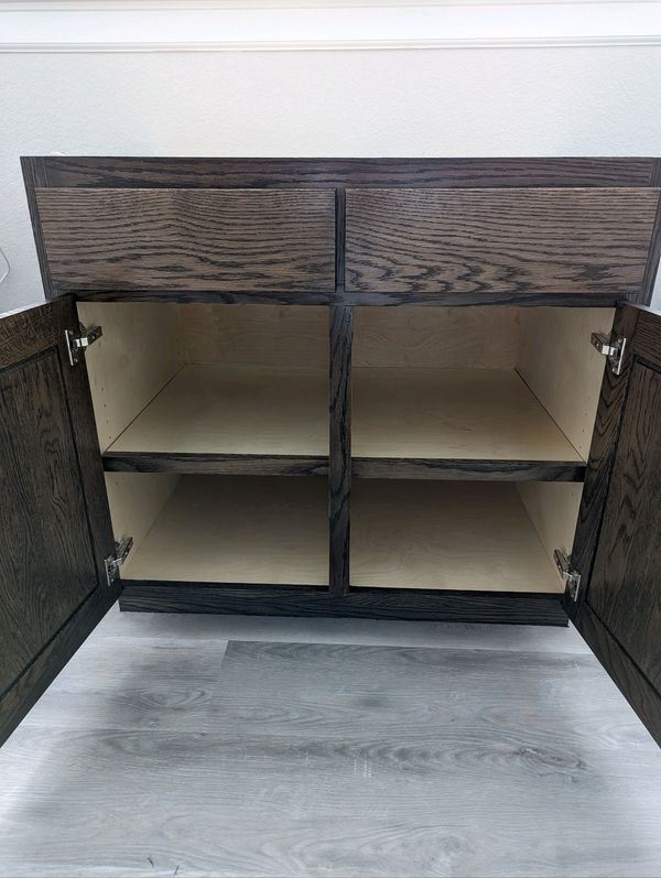 Oak base cabinet with birch interiors