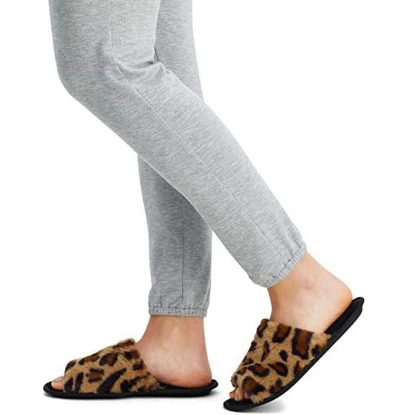 Jessica Simpson Women's Plush Faux Fur Fuzzy Slide on Open Toe Slipper with Memory Foam