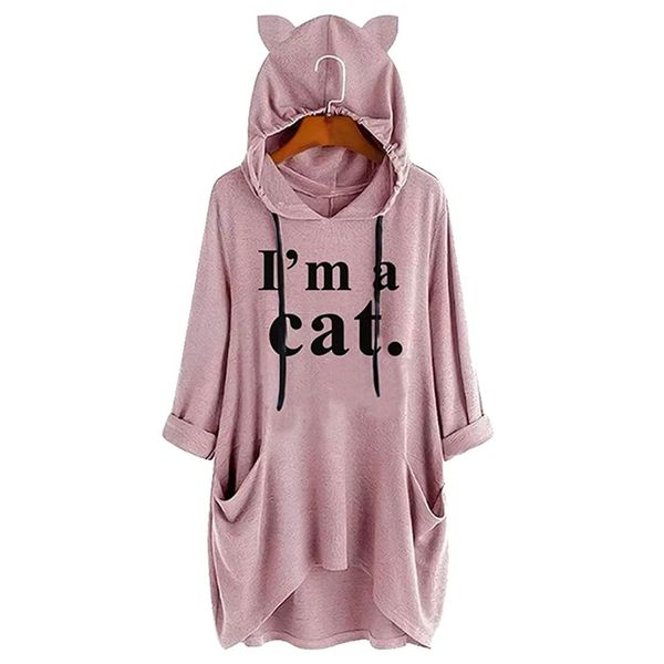 Women Fashion Casual Cat Ear Hoodie Pullover Long Sleeves Pocket Blouse Shirt Top Sweatshirt
