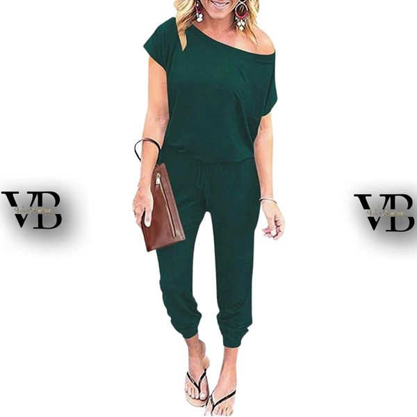 LOGENE Women's Summer Casual Off Shoulder Short Sleeve Shorts Loose Jumpsuit Rompers with Pockets