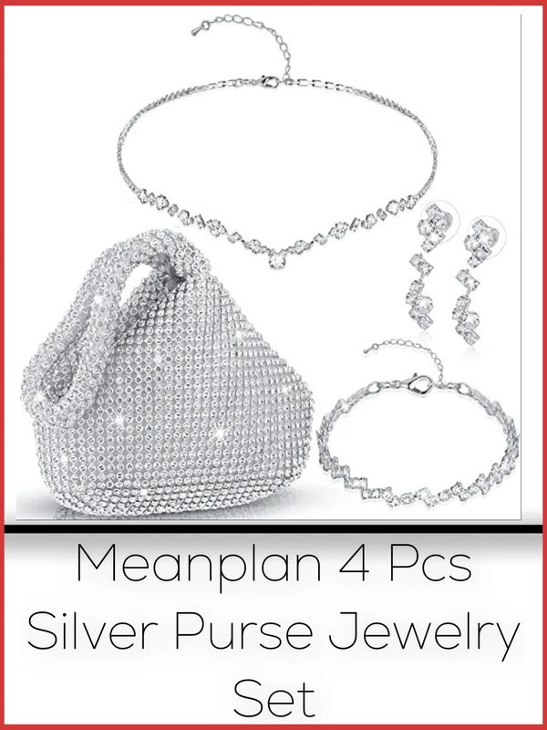 Meanplan 4 Pcs Silver Purse Jewelry Set