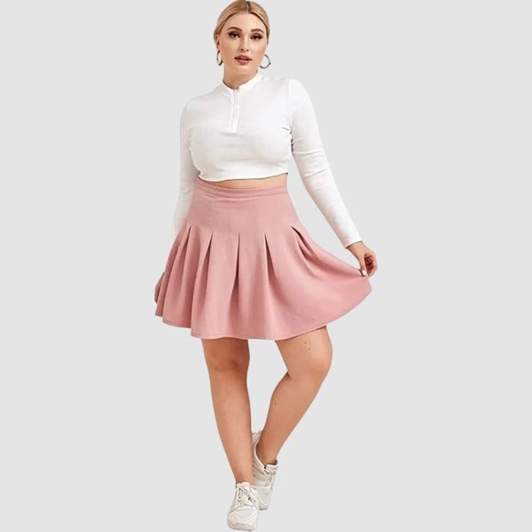 Romwe Women's Plus Size Basic Stretchy Flared High Waist Casual Mini Skater