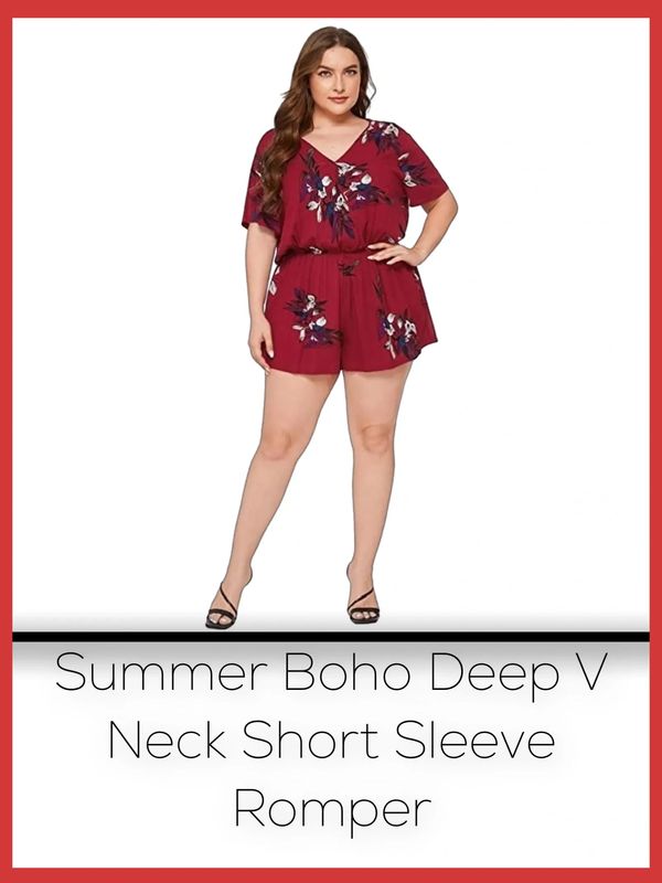 Summer Boho Deep V Neck Short Sleeve Romper Jumpsuit Playsuit