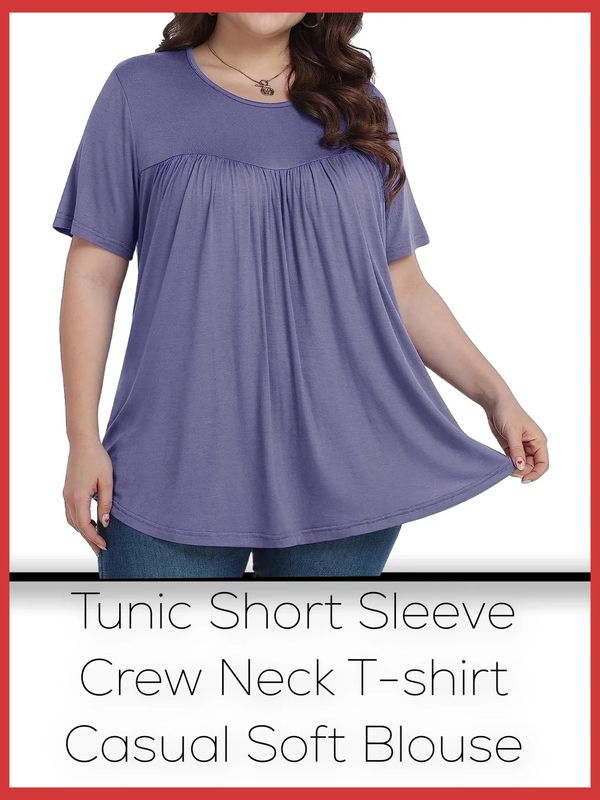 Tencede 2023 Women Plus Size Tops Summer Tunic Short Sleeve Crew Neck T-shirt Casual Soft Blouse