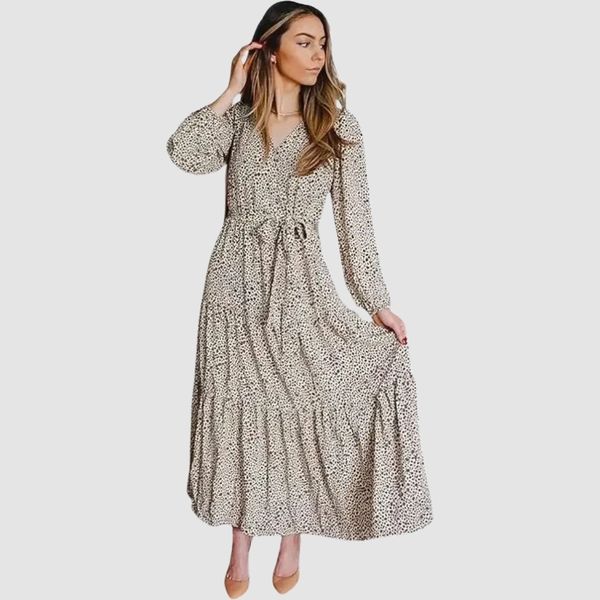 PRETTYGARDEN Womens Spring Long Sleeve Wrap V Neck Ruffle Floral Maxi Dress