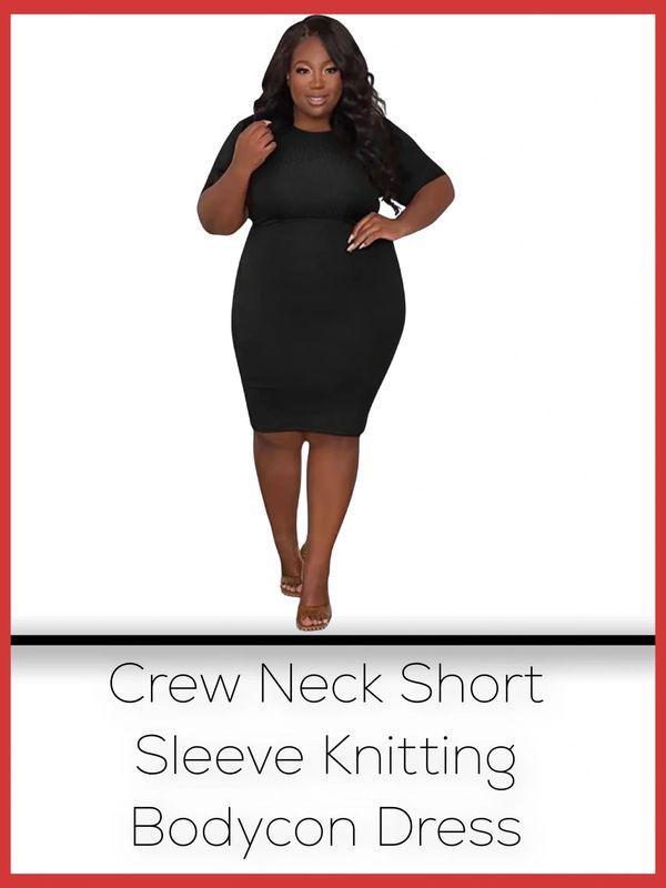 Women's Plus Size Tight Dresses, Crew Neck Short Sleeve Knitting Bodycon Dress,