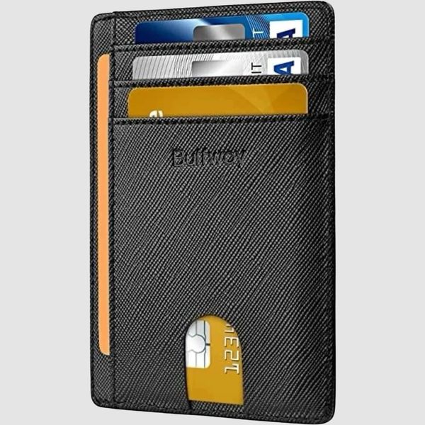 Buffway Slim Minimalist Front Pocket RFID Blocking Leather Wallets for Men Women