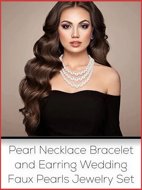 1920s Large Big Pearl Necklace Bracelet and Earring Wedding Faux Pearls Jewelry Set