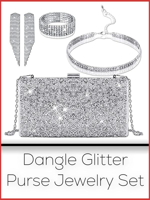 Bridal Wedding Choker Bracelet Dangle Glitter Purse Jewelry Set
